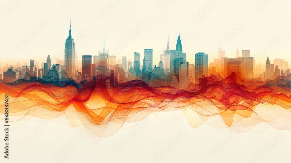 Obraz premium Artistic Wave Connections In An Abstract Cityscape, Abstract Background HD For Designer