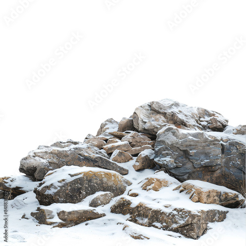 snow covered rocks isolated on transparent background