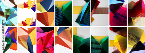 Set of low poly triangles poster geometric backgrounds. Vector Illustration For Wallpaper, Banner, Background, Card, Book Illustration, landing page