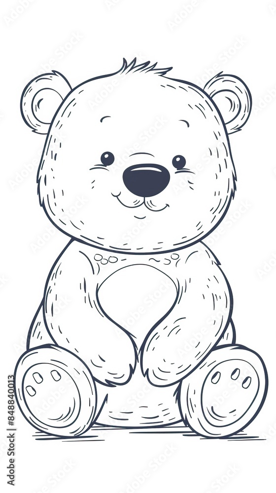 Obraz premium Cute bear toy. It is sitting. Simple vector illustration in style outline, Bear Drawing 