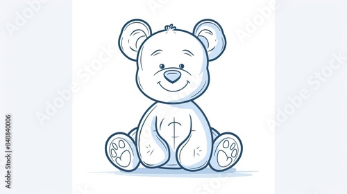 Cute bear toy. It is sitting. Simple vector illustration in style outline, Bear Drawing  © NabilBin