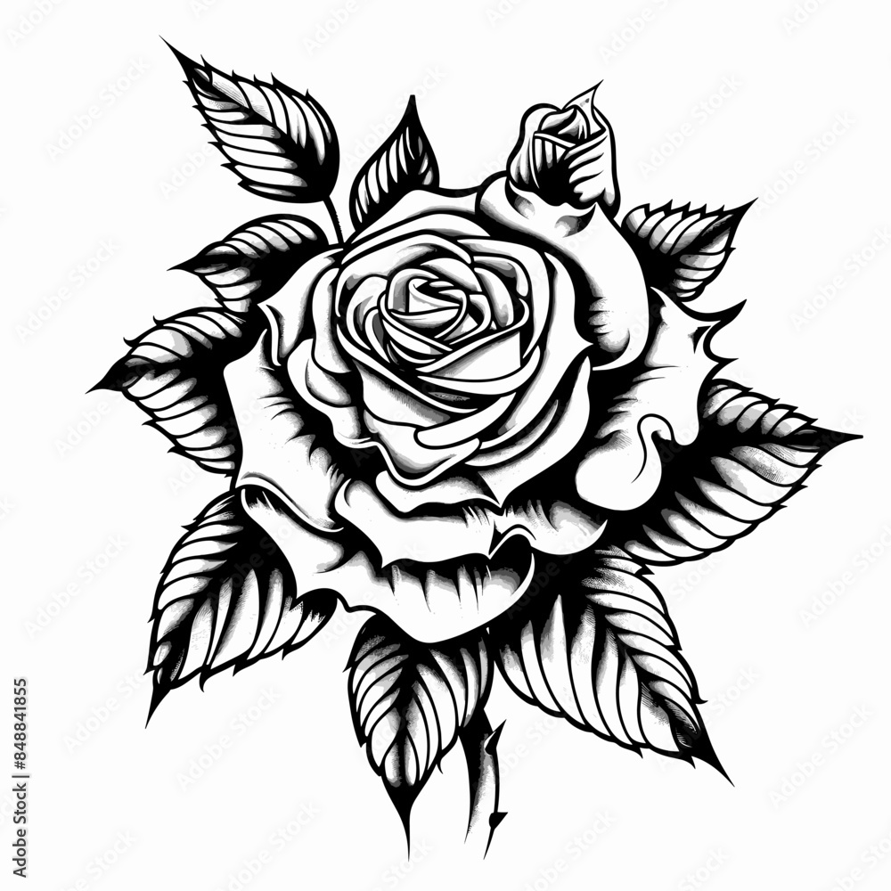 black and white vector illustration in tattoo style - rose on a white background black and white vector illustration in tattoo style - rose on a white background