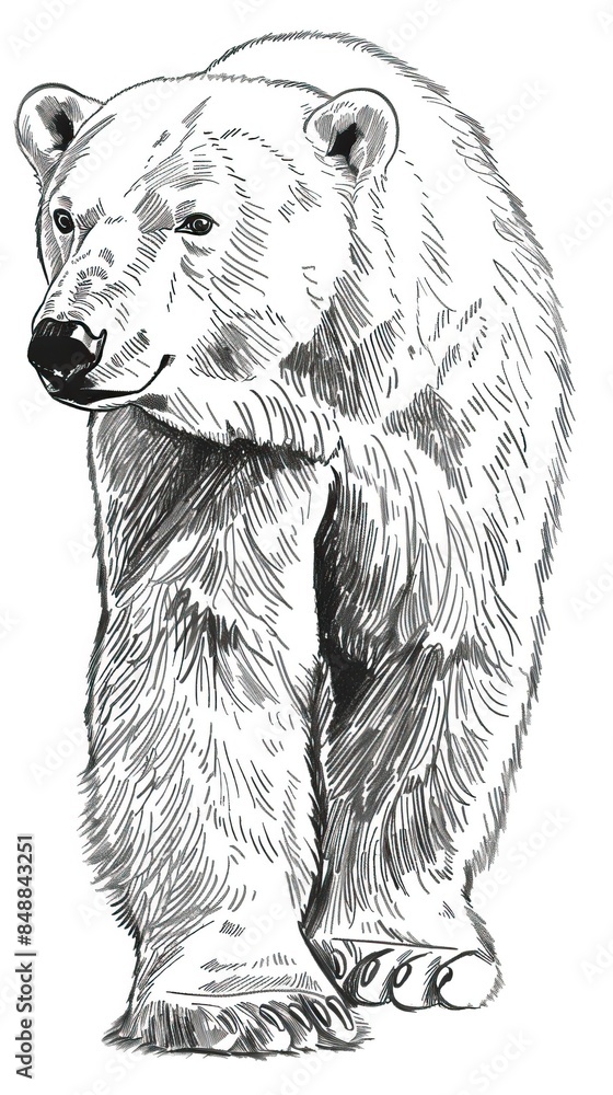 Fototapeta premium Sketch of polar bear. Hand drawn illustration converted to vector, Bear Drawing
