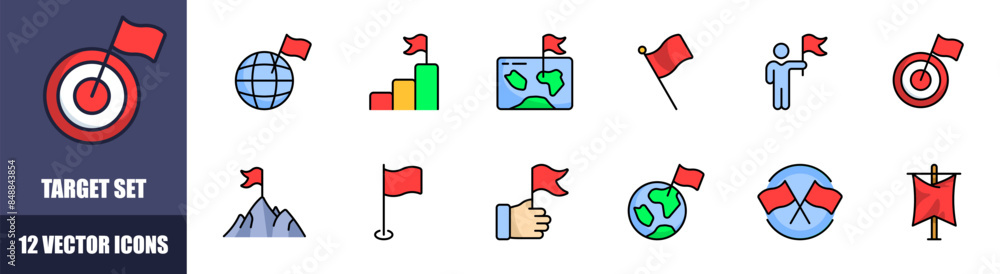 Target set icons. Purpose of the icon. Flat style. Vector icons. Target set icons. Purpose of the icon. Flat style. Vector icons.
