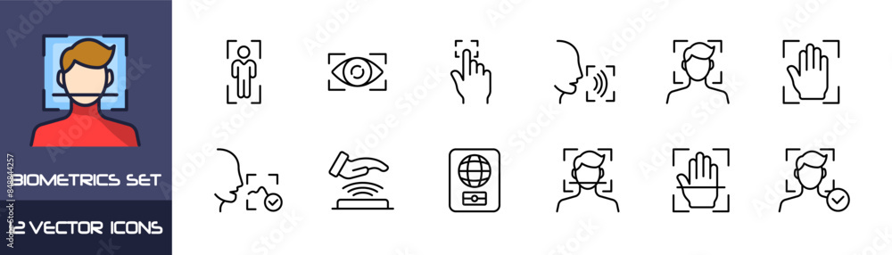 Biometrics set icons. Password icons. Linear style. Vector icons. Biometrics set icons. Password icons. Linear style. Vector icons.