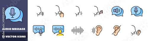 Audio message set icons. Message bubble icons. Flat style. Vector icons.