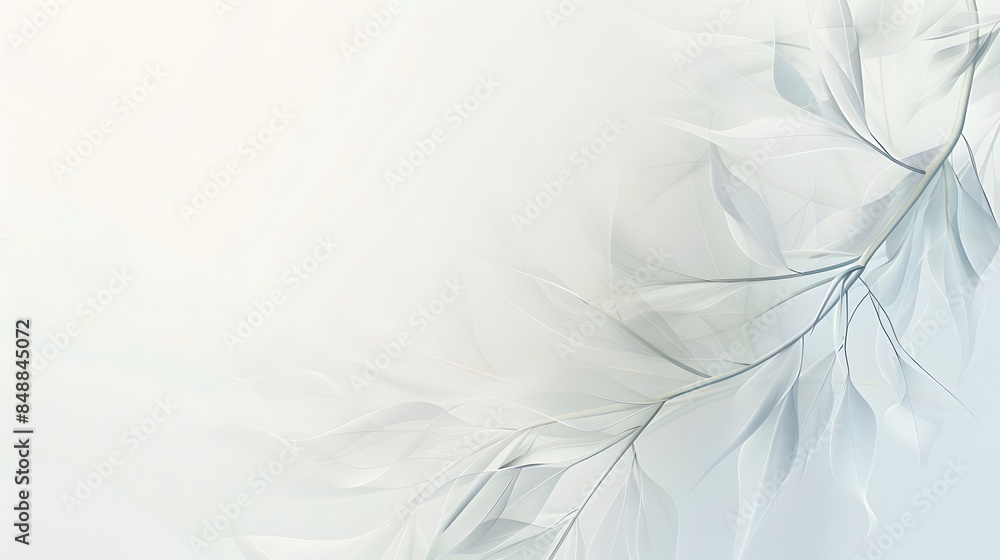 Obraz premium Light background with drapery made of airy fabric and graphic silhouettes of leaves. Copy space. For cards, congratulations, background.