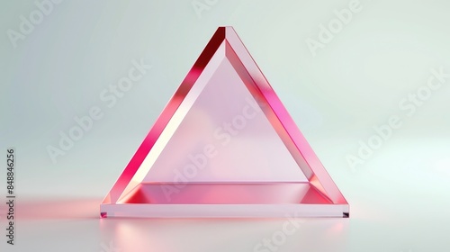 pink glass triangle in the style of an icon, white background, shiny metalic surface, 3d render