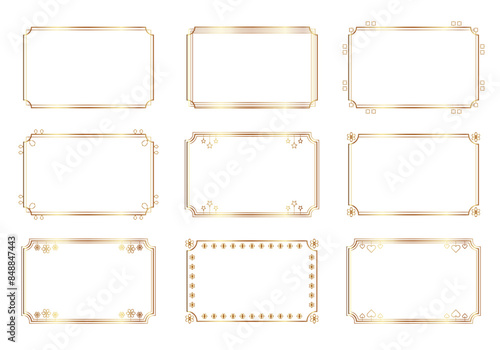 Vintage frame, gold border, thin square elements. Decorative ornament, vector illustration