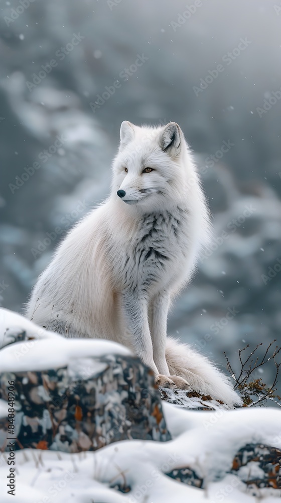 Obraz premium Majestic Arctic Fox in Snowy Winter Landscape Blending into the Environment