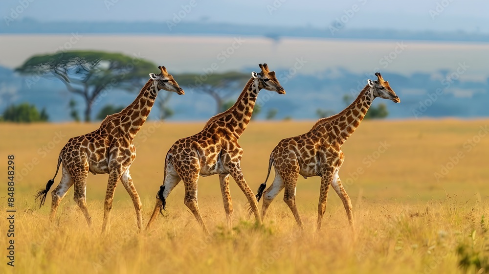 Obraz premium Graceful Giraffes Roaming the Serene African Savanna Landscape