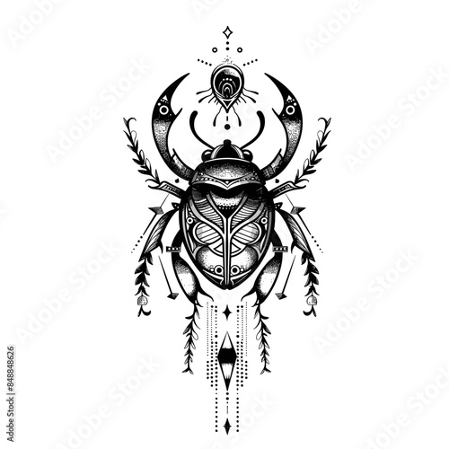 A black and white drawing of a bug with a spider web design