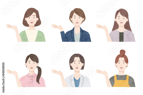 案内をする色々な女性