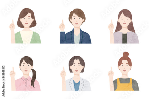 ポイントを説明する色々な女性