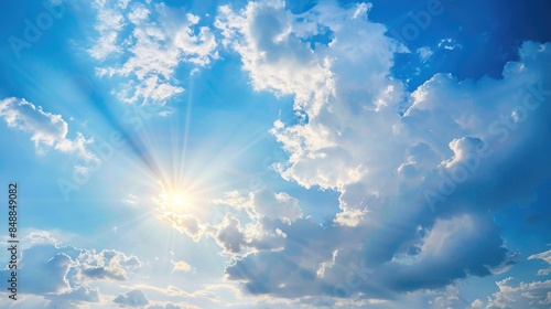 Fototapeta Naklejka Na Ścianę i Meble -  Beautiful clouds and sunshine in the blue sky of a summer evening