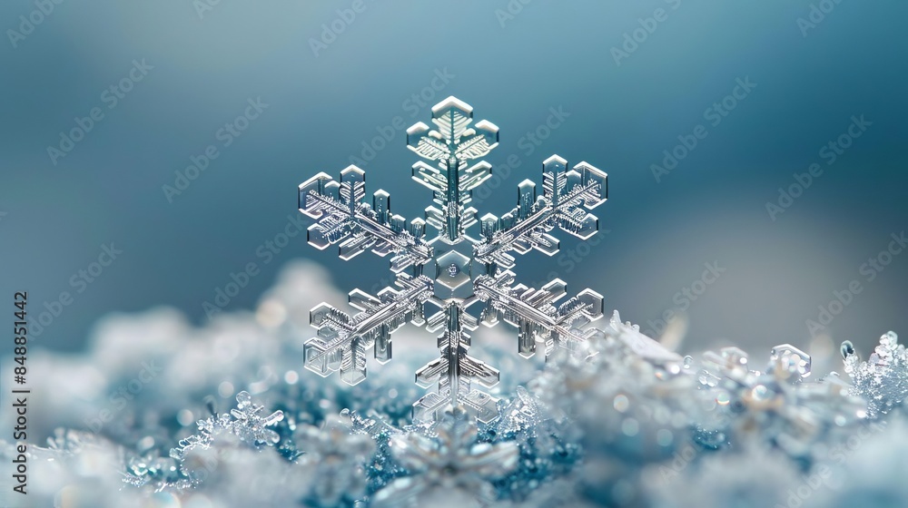 A close-up macro view of a delicate snowflake, showcasing its intricate crystalline structure and unique patterns. This high-quality image captures the beauty of nature in winter, with each tiny A close-up macro view of a delicate snowflake, showcasing its intricate crystalline structure and unique patterns. This high-quality image captures the beauty of nature in winter, with each tiny