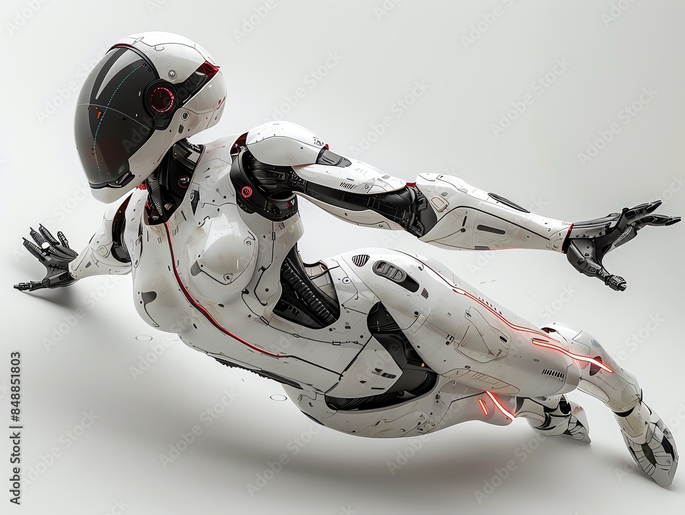 A fullbody android swimming, realistic motion, advanced hydrodynamics, isolated on white background A fullbody android swimming, realistic motion, advanced hydrodynamics, isolated on white background