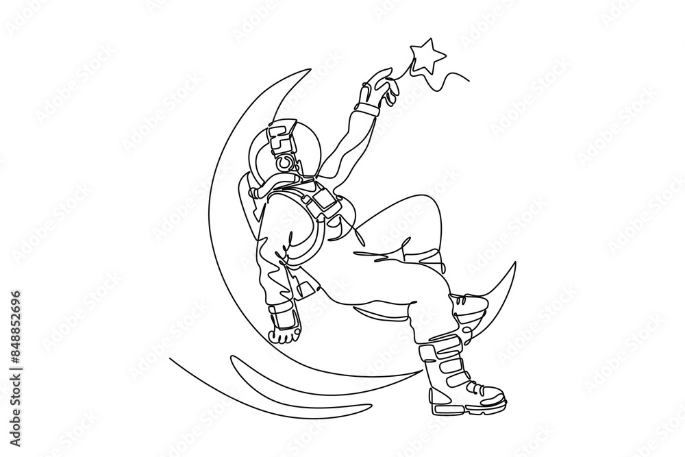 Fototapeta premium Outer space concept. Single line draw design vector graphic illustration.