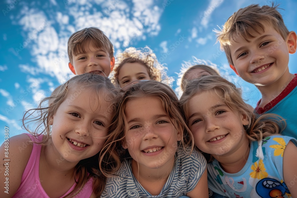 A group of children are smiling and posing for a picture A group of children are smiling and posing for a picture