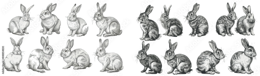 An illustration of a rabbit or hare in a retro etching, an antique engraving of a bunny in a sitting position, crafted in pencil as a sitting bunny or animal. An illustration of a rabbit or hare in a retro etching, an antique engraving of a bunny in a sitting position, crafted in pencil as a sitting bunny or animal.