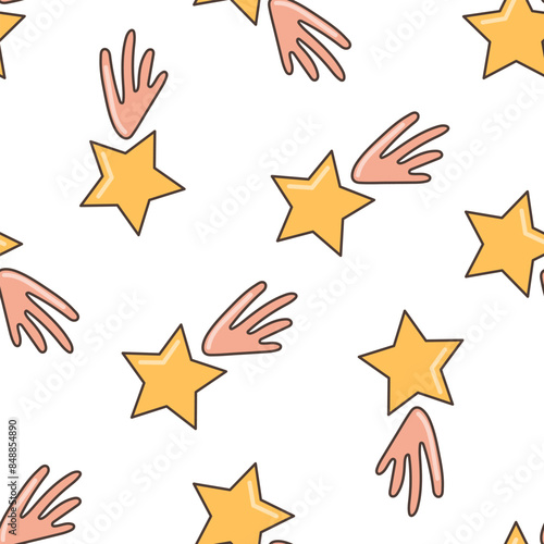 Star with a tail seamless pattern. 70s retro clipart vector design.