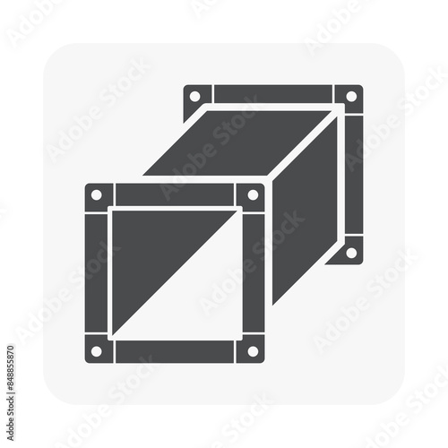 Square straight duct vector icon. Galvanized steel sheet with flange for ductwork by install on ceiling to distributing supplying hot cold air in hvac or air conditioning, ventilation system.