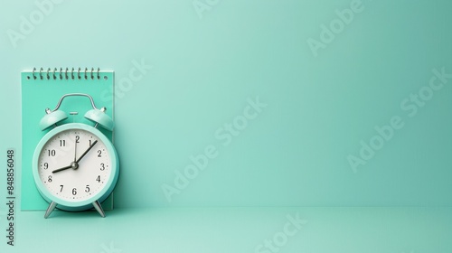 Wallpaper Mural Green background retro alarm clock. Minimalist background, time concept, morning work time Torontodigital.ca