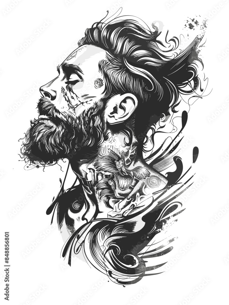 A man with a beard and tattoos on his neck A man with a beard and tattoos on his neck