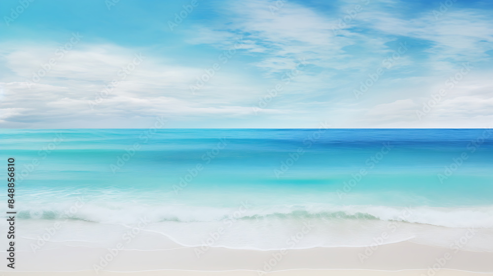 Fototapeta premium blue beach scene with palm trees, generative ai