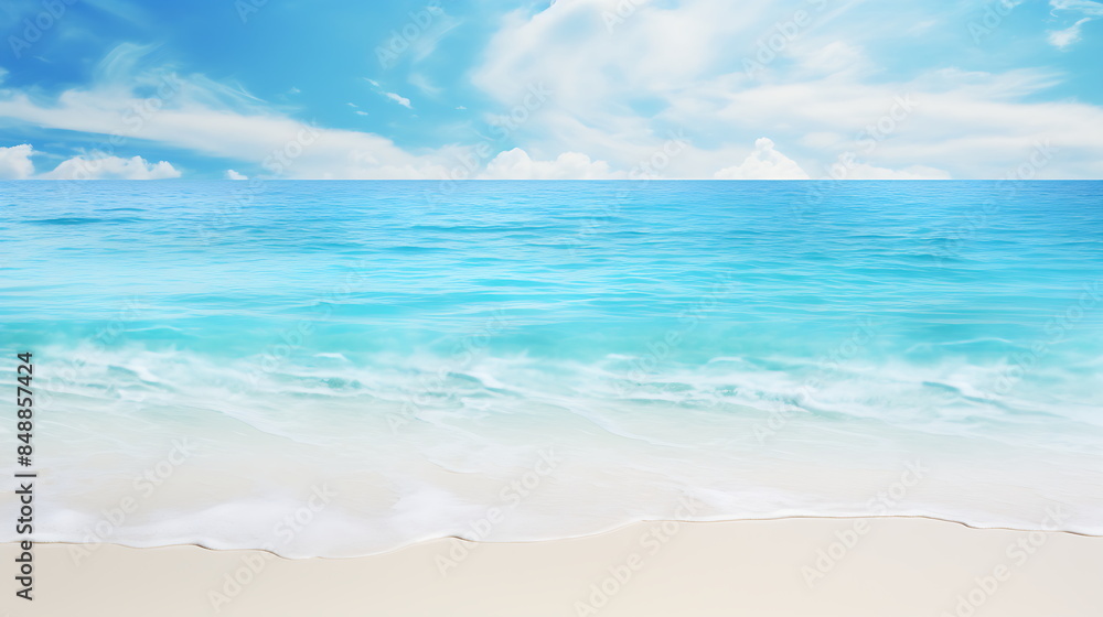 Fototapeta premium blue beach scene with palm trees, generative ai