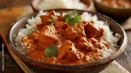 Chicken tikka masala bowl, served with rice and vegetables
