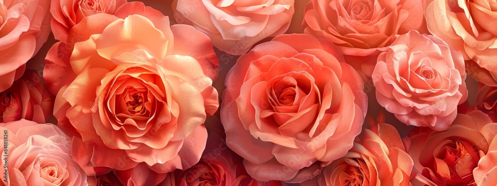 Naklejka premium Pattern of rose blossoms in bloom.