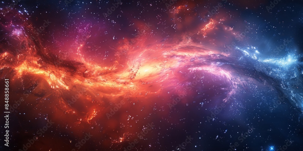 Naklejka premium cosmic background with swirls and flashes, electrified clouds. energy, natural power in the sky. vibrant colors.