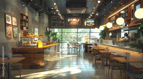 Wallpaper Mural Quick service restaurant interior. Generative AI. Torontodigital.ca