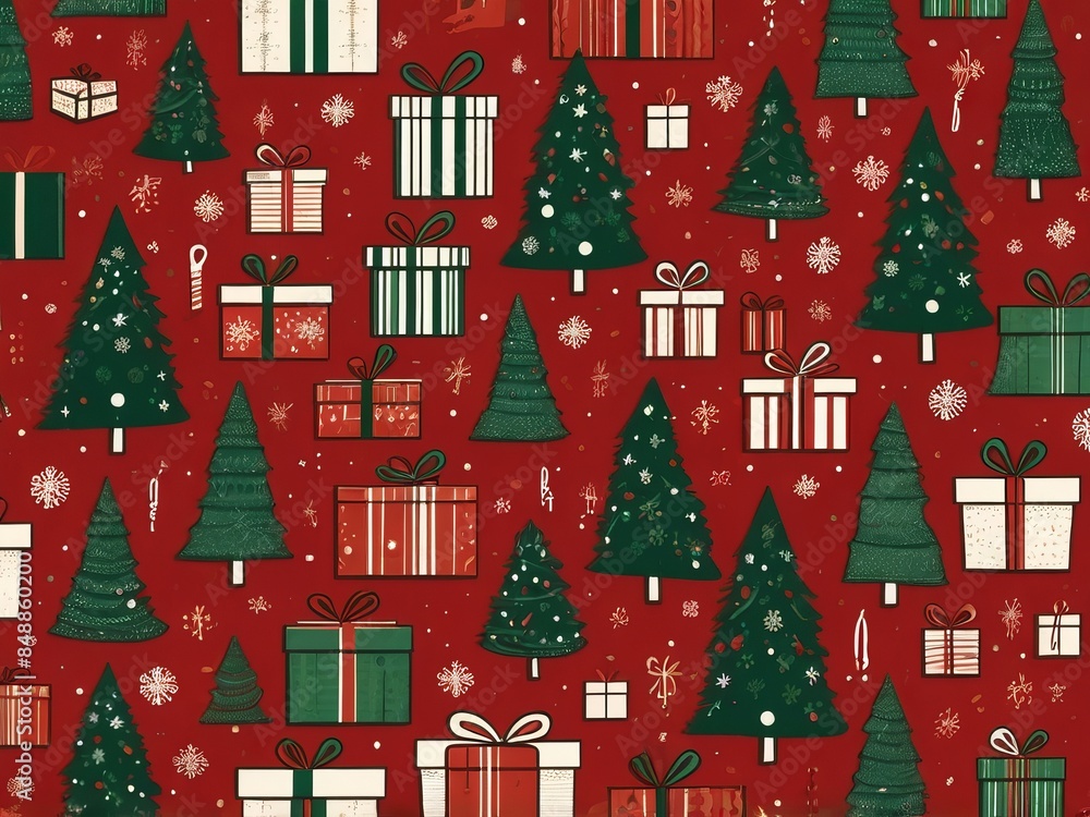 RED christmas background with christmas trees RED christmas background with christmas trees