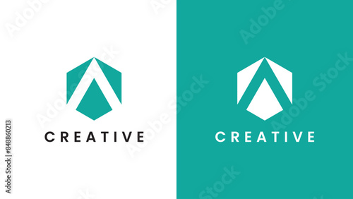 A Letter Logo Illustration Template. With a Hexagonal shape. Polygonal style on a white background