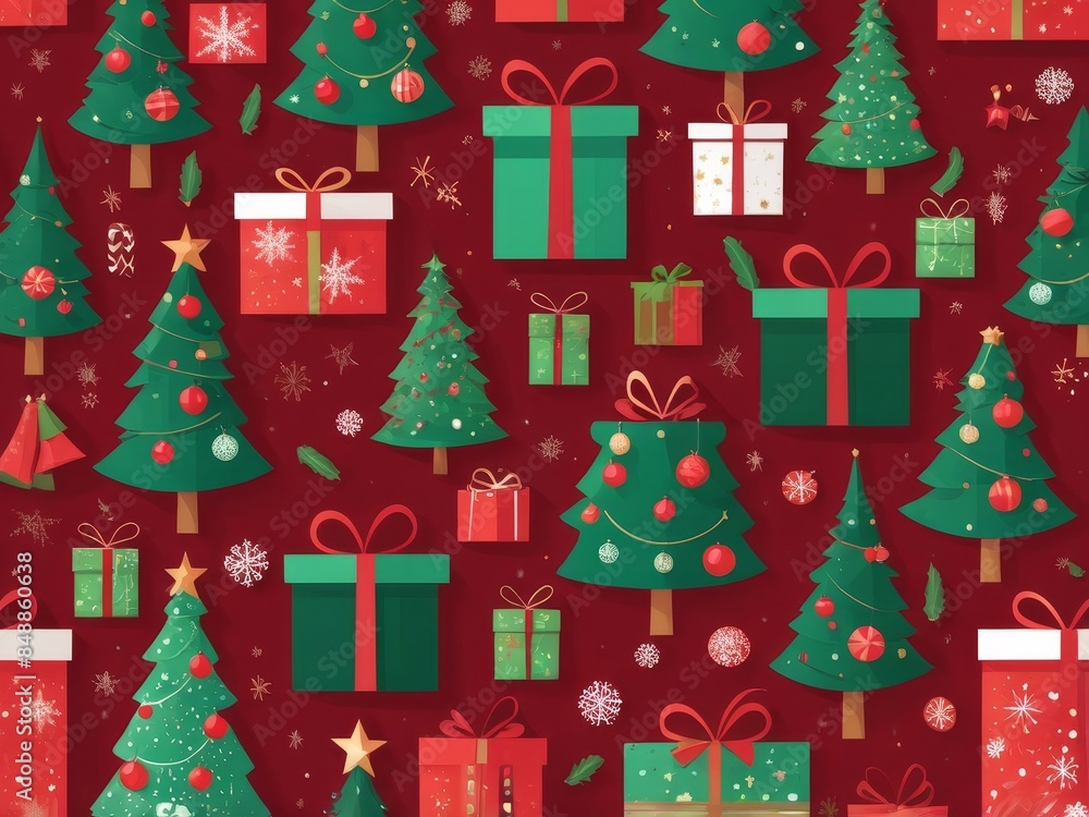 RED christmas background with christmas trees RED christmas background with christmas trees