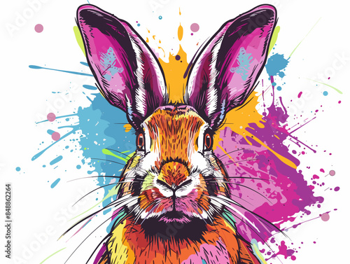 cool multicolored hare on paint splash background vector illustration for your design