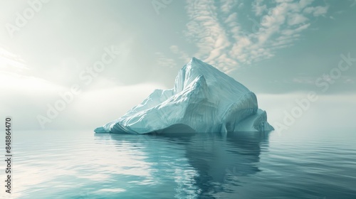 A lone iceberg, a stark symbol of global warming, reveals only its tip, concealing the vast danger lurking beneath the surface.