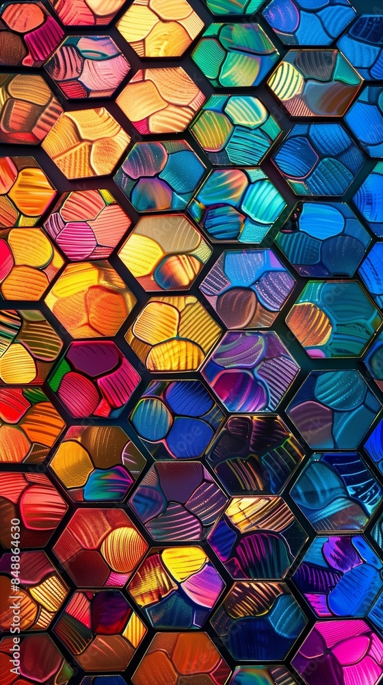 abstract mosaic of interlocking circles and hexagons in bright colors abstract mosaic of interlocking circles and hexagons in bright colors