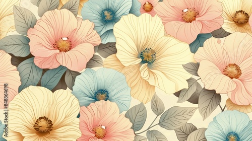 Vintage floral pattern with soft pastel colors.