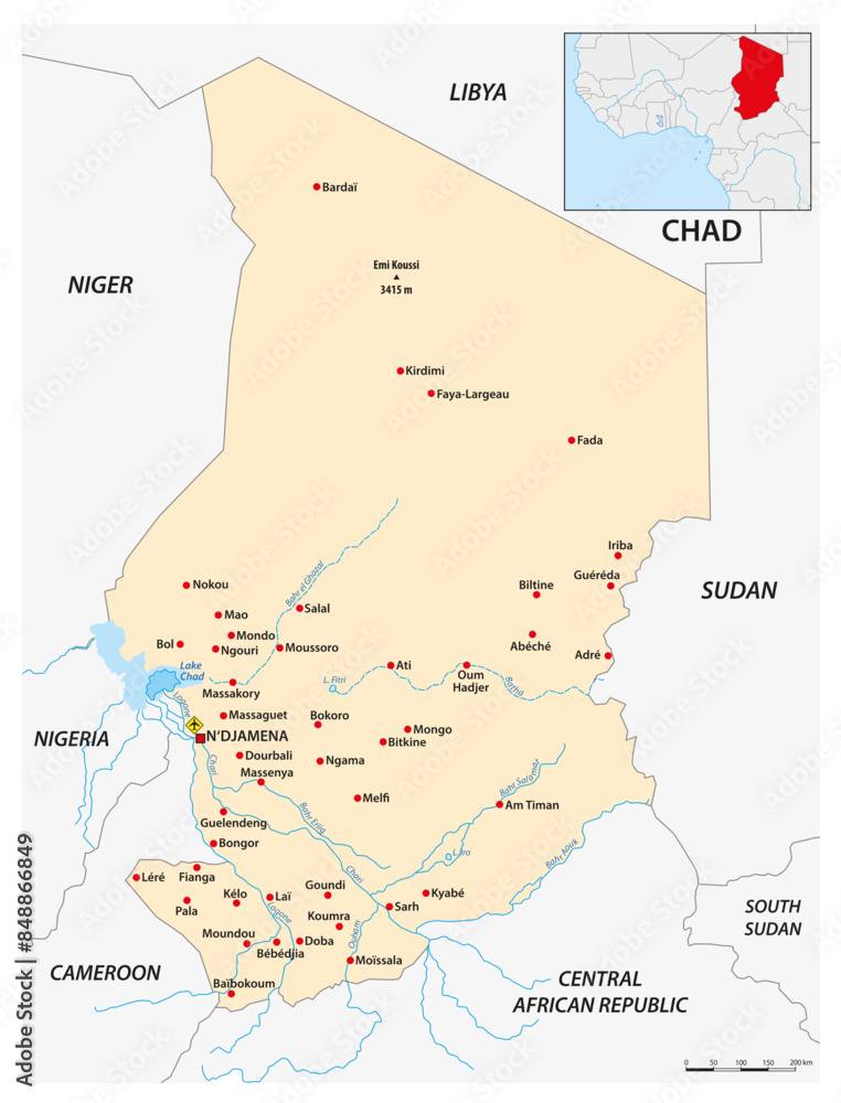 Obraz premium Simple map of the African state of Chad