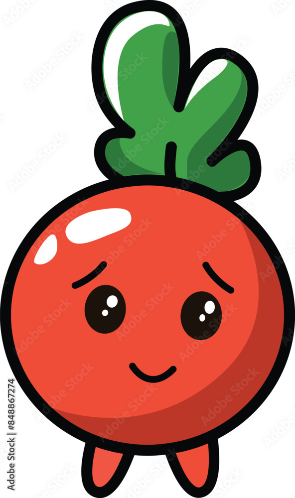 Obraz premium Radish with kawaii eyes. Flat design vector illustration of radish on a white background.