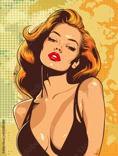 beautiful woman, retro style pop art pin up, flat vector illustration
