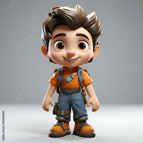 3D Render of Little Boy with Hiking Clipping Path included