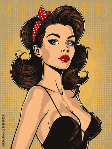 beautiful woman, retro style pop art pin up, flat vector illustration