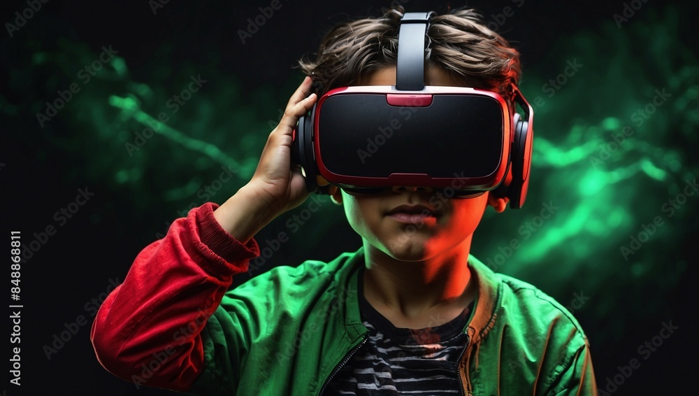 Closeup view of A boy with vr headset Closeup view of A boy with vr headset