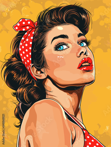 beautiful woman, retro style pop art pin up, flat vector illustration