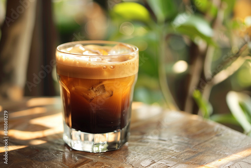 Espresso tonic - refreshment summer drink with soda. Coffee cocktail. Cold brew.