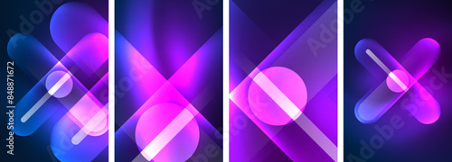 Abstract composition. Aglow in neon hues against the dark, radiating energy and allure, a captivating spectacle of vibrant luminescence